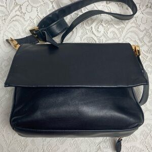 Vintage, Worthington Black Leather Shoulder-Crossbody Bag 12in x 9in x 2in